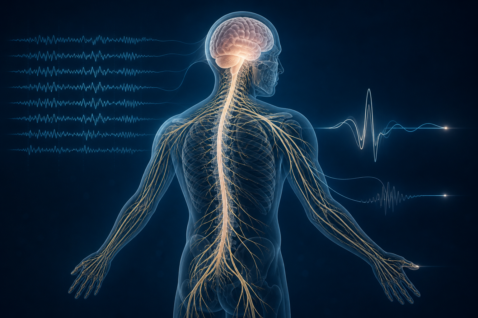 Cerebro, médula y nervios periféricos con señales neurofisiológicas